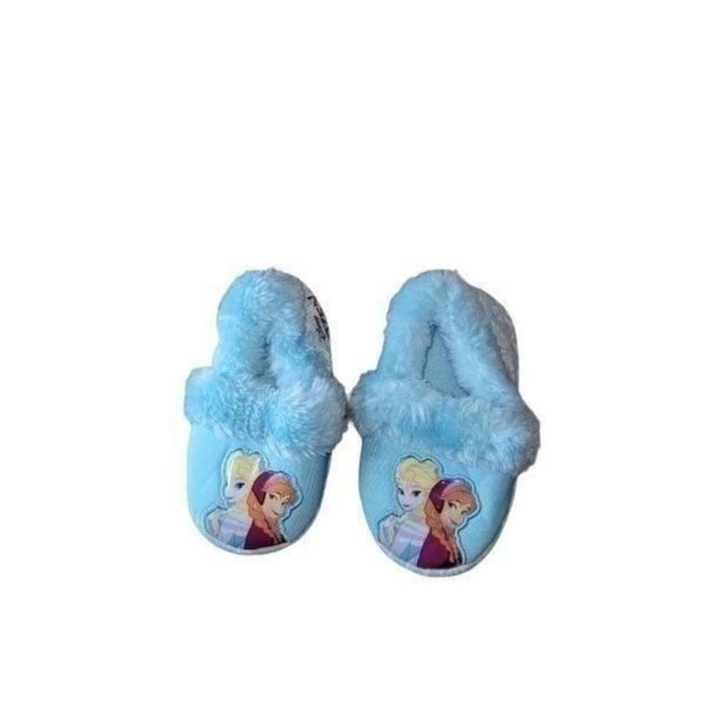 Disney Frozen Toddler Slippers Sz 5/6 Elsa Anna Blue Plush Shoes Girls Cozy Kid
